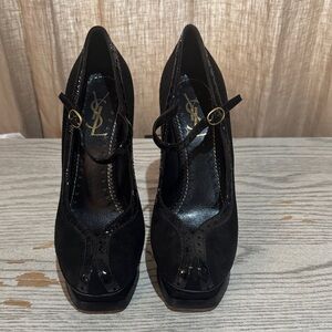 Saint Laurent Black Suede Mary Jane Pumps